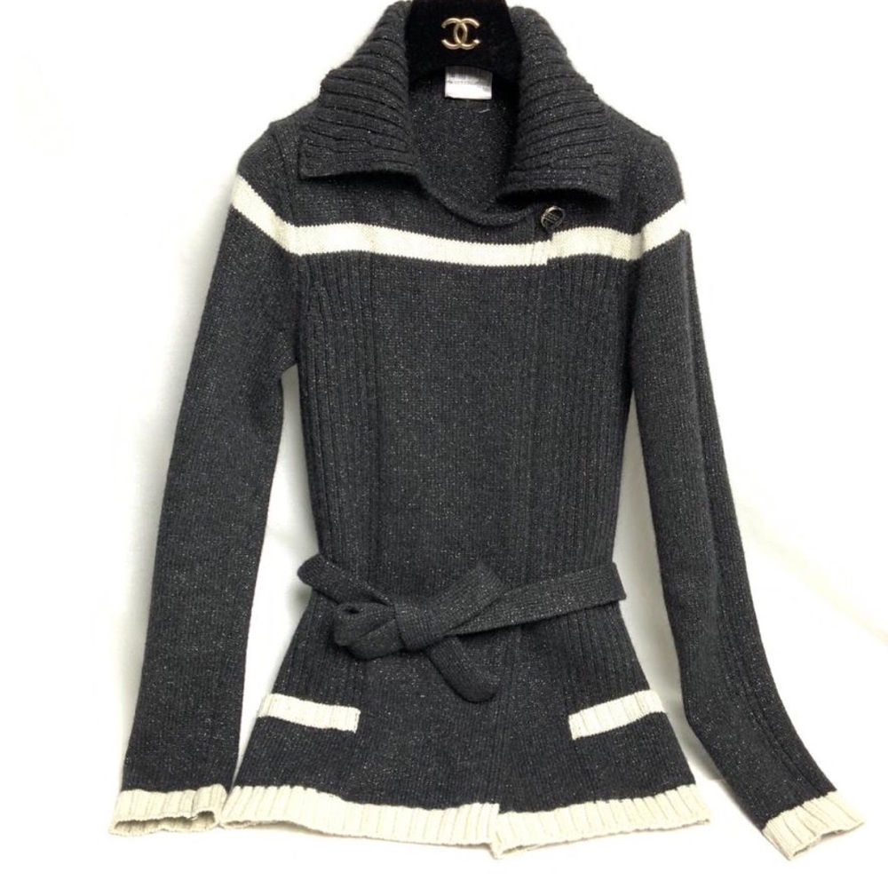 Chanel grey  tie cardigan